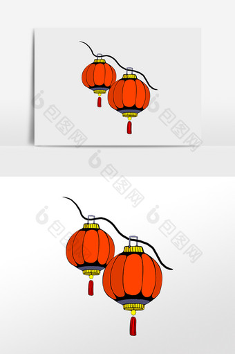 手绘中秋节红灯笼插画元素图片