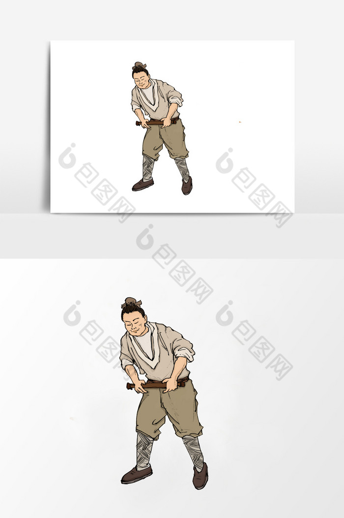 淡彩国画的古代农民生活图片