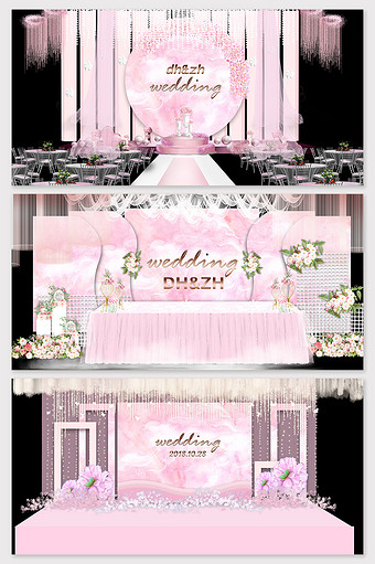 原创唯美粉色系大理石纹理婚礼舞台效果图图片