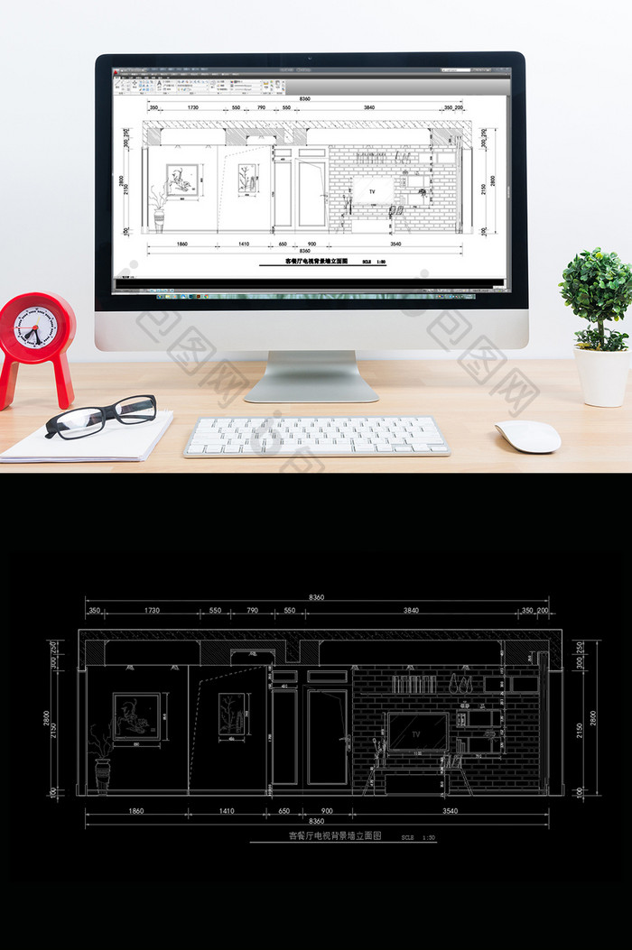 电视墙立面CAD图纸