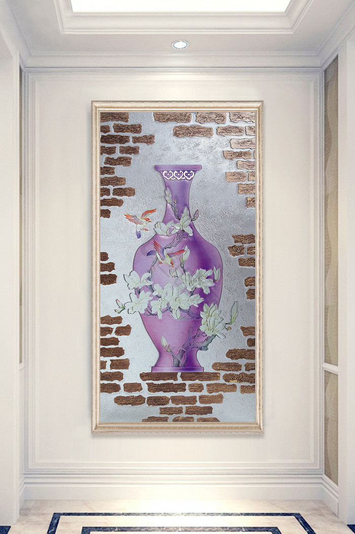 中式紫色花瓶墙画装饰画图片