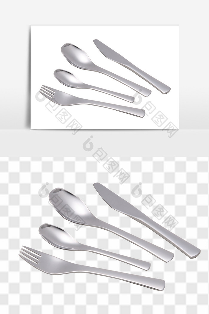 高清不锈钢西餐刀羮叉素材