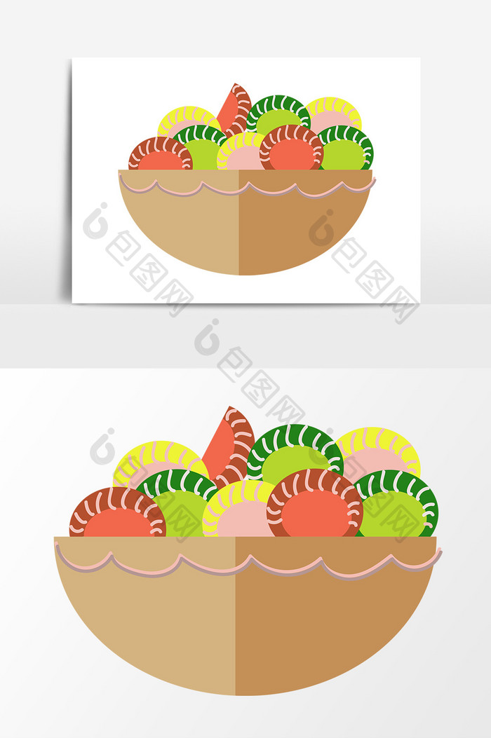 彩色水果饼干零食篮子元素