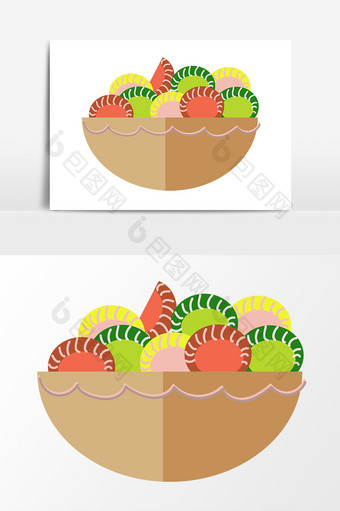 彩色水果饼干零食篮子元素图片