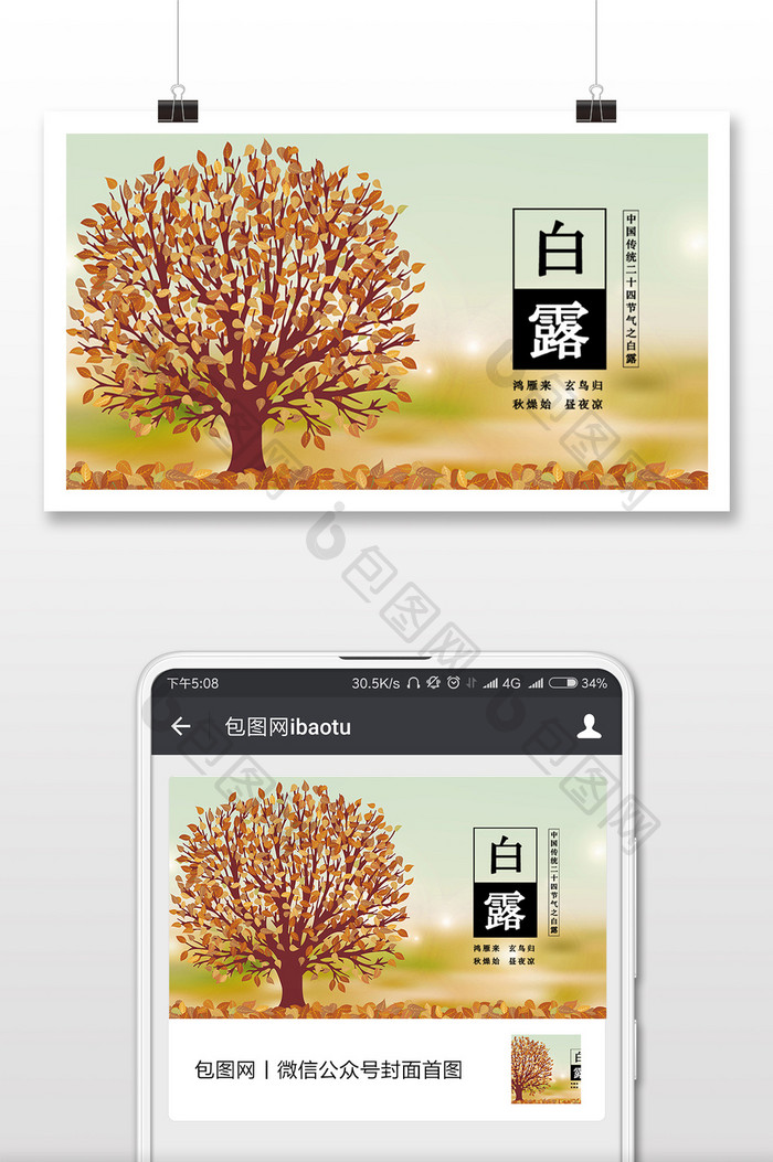 简约秋季白露微信配图背景图