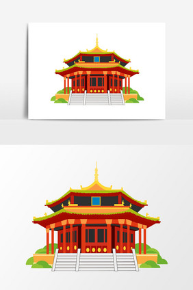 手绘中国传统古建筑插画矢量元素