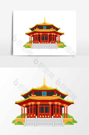 手绘中国传统古建筑插画矢量元素图片