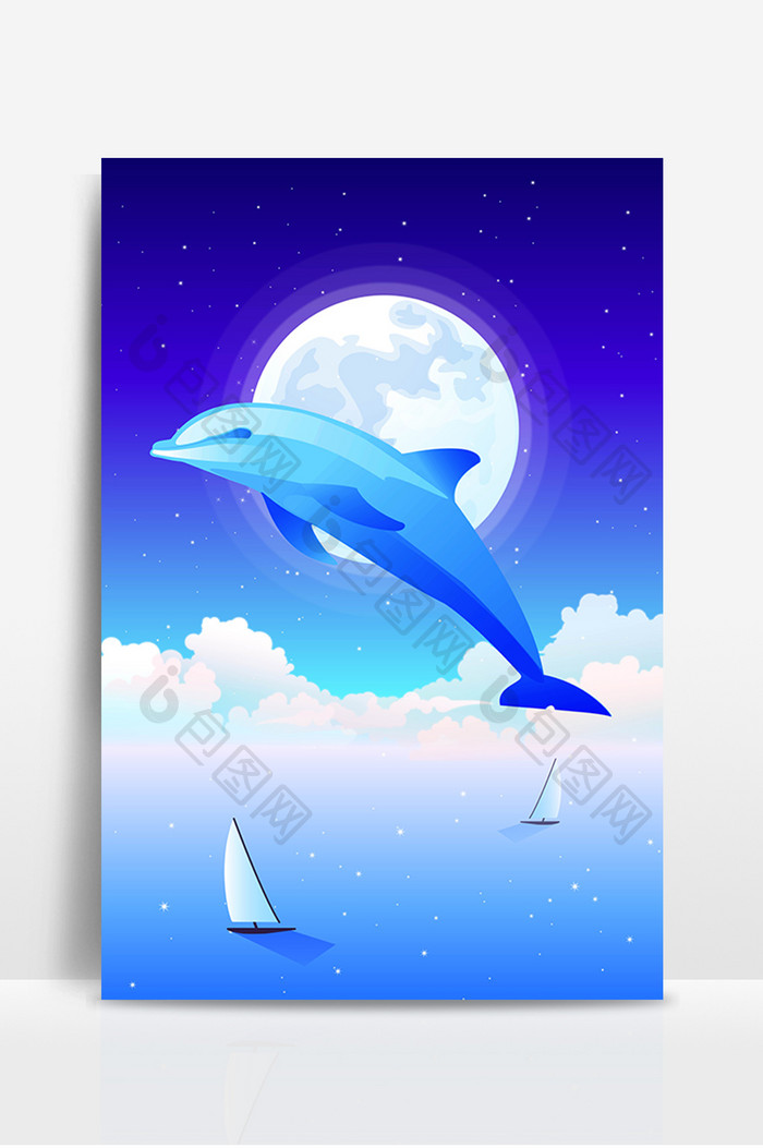 蓝色海洋海豚设计背景