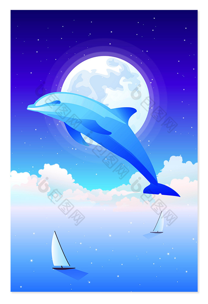 蓝色海洋海豚设计背景