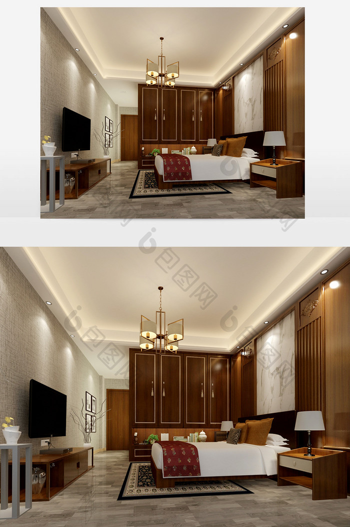 新中式风格的卧室效果图