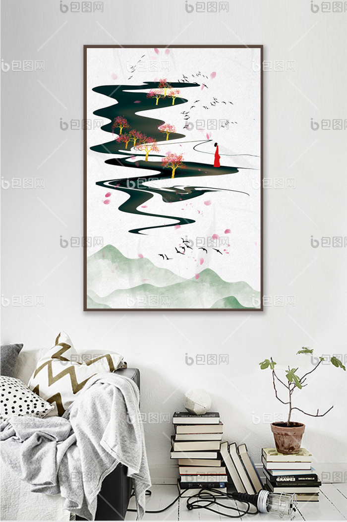 中式新中式禅意意境山水装饰画-中式新中式禅意意境山水装饰画效果图-【包图网】