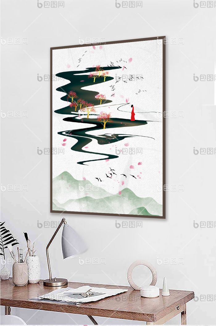 中式新中式禅意意境山水装饰画-中式新中式禅意意境山水装饰画效果图-【包图网】