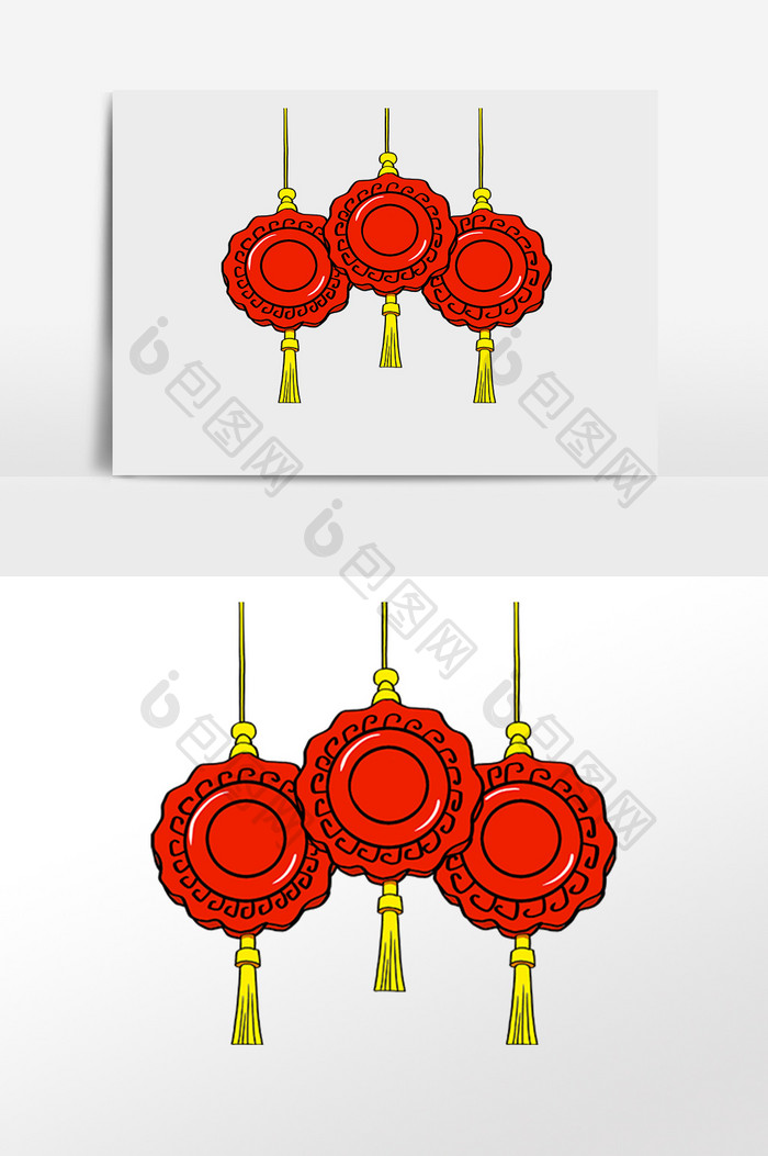 手绘中秋节挂件插画元素