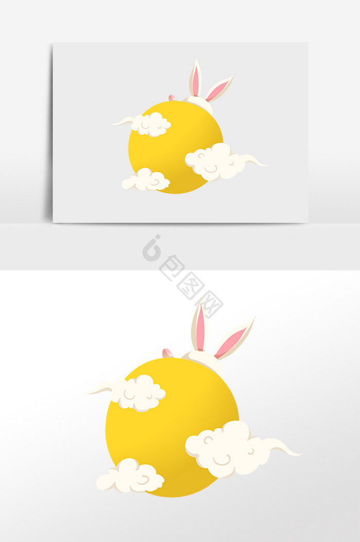 中秋节月圆云朵兔子插画图片