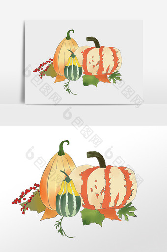 手绘秋季收货季节蔬菜插画元素图片