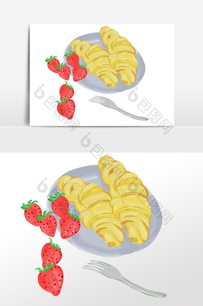 手绘美味草莓面包插画素材