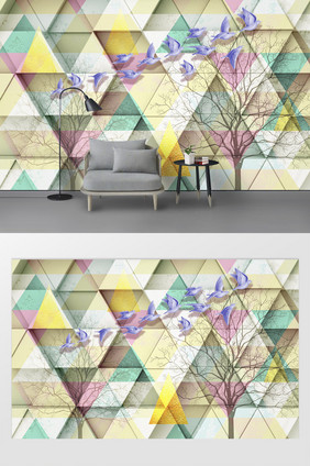 北欧抽象鸟几何三角形客厅背景墙
