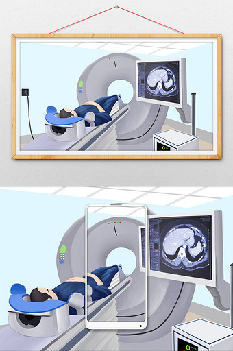 蓝色清新医院体检插画图片