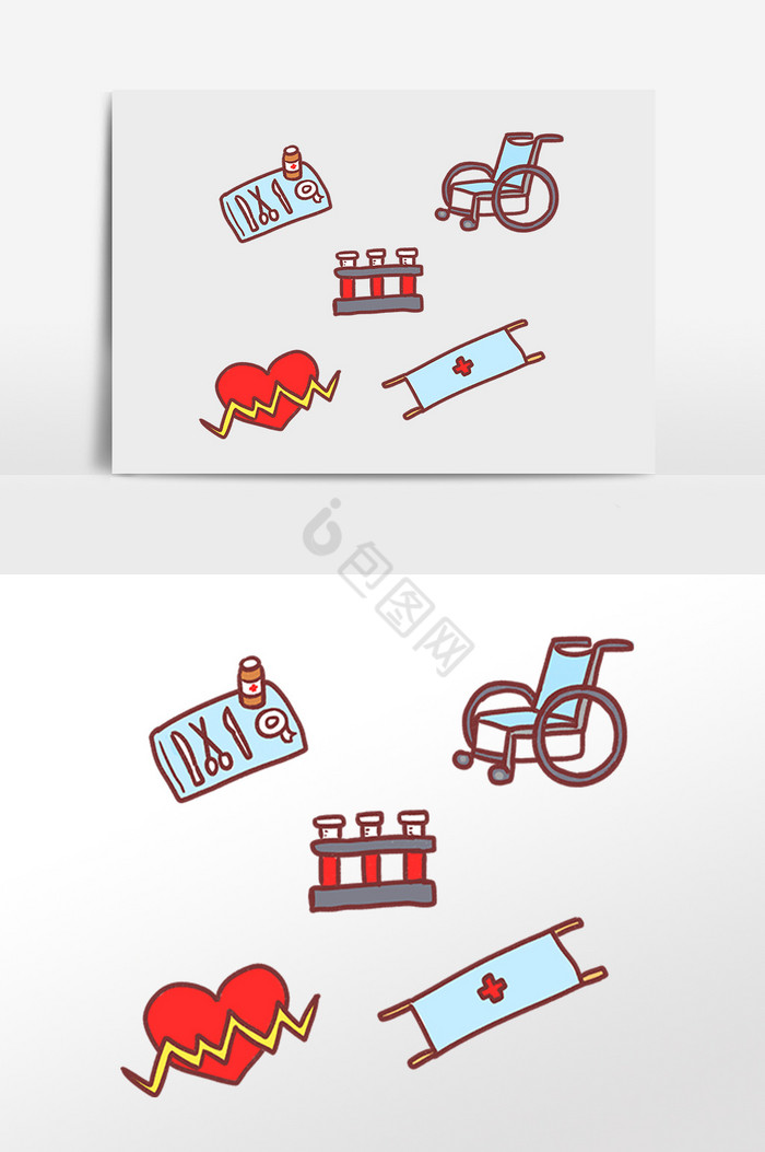 医疗器械轮椅担架插画图片