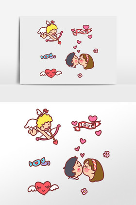 七夕情人节礼物丘比特情侣插画
