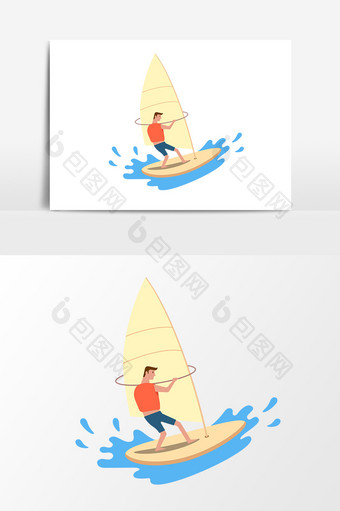 夏日冲浪帆板卡通手绘矢量元素图片