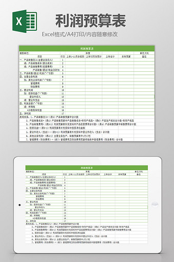 单位利润预算表excel模板图片