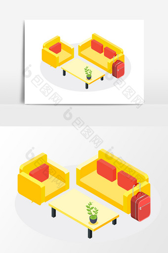 手绘室内装饰沙发矢量素材图片