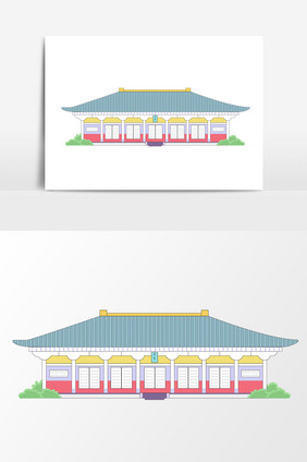 手绘古代建筑设计插画素材