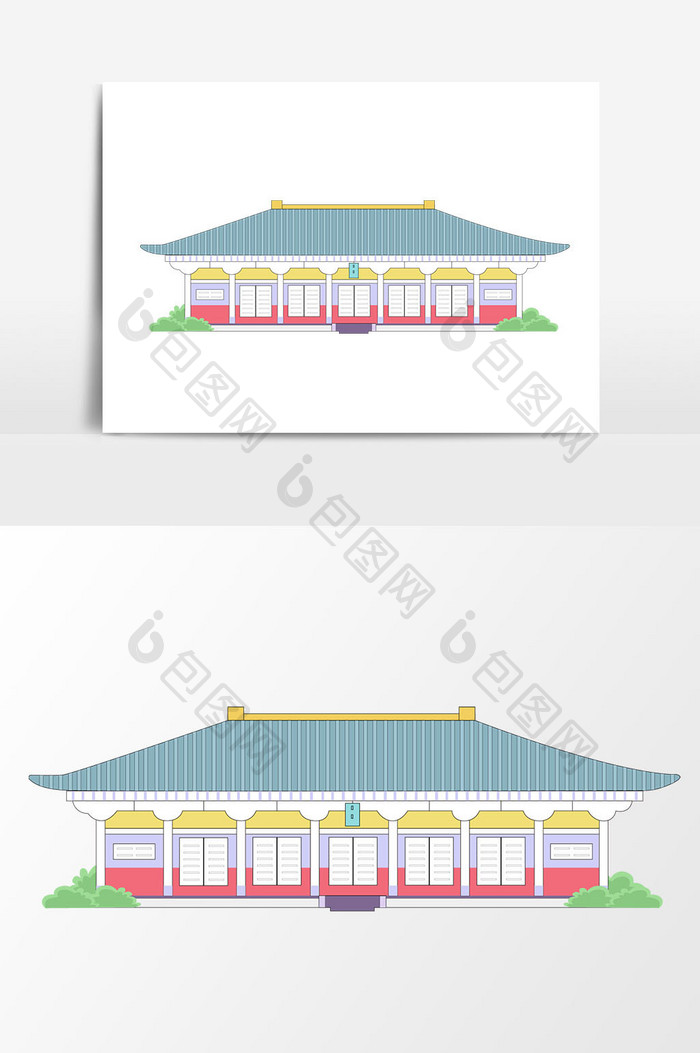 手绘古代建筑设计插画素材