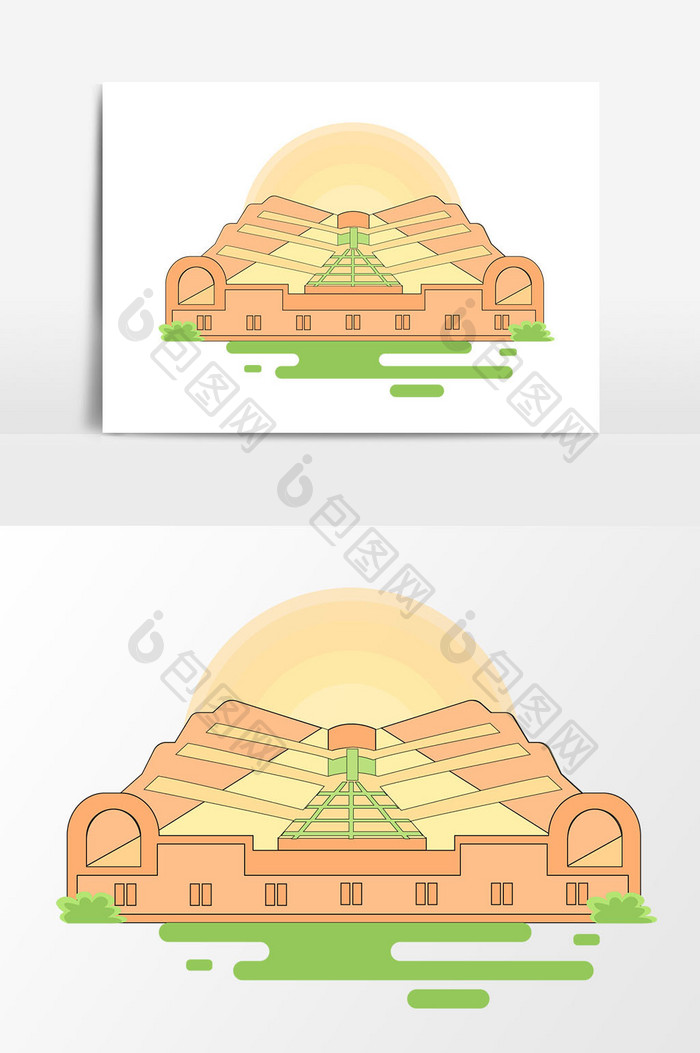 手绘卡通建筑插画素材