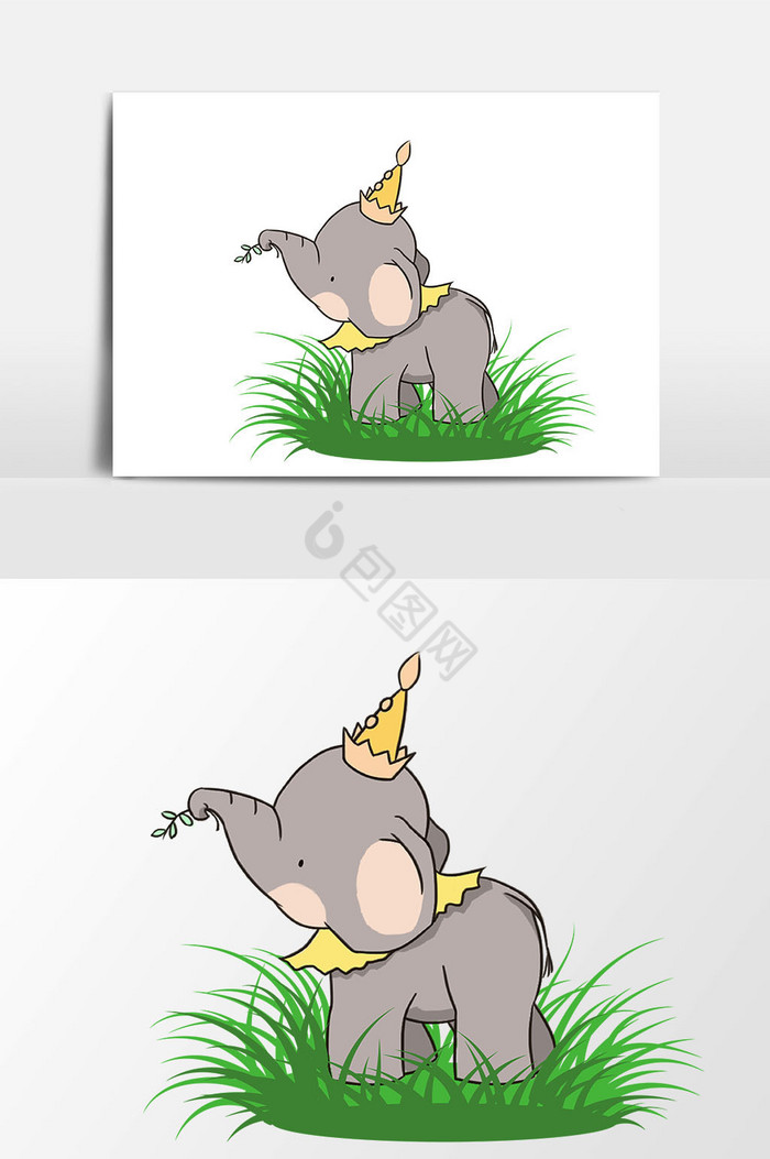 大象草地插画图片