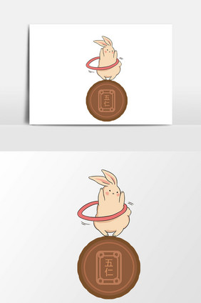 手绘卡通中秋节玉兔月饼矢量素材
