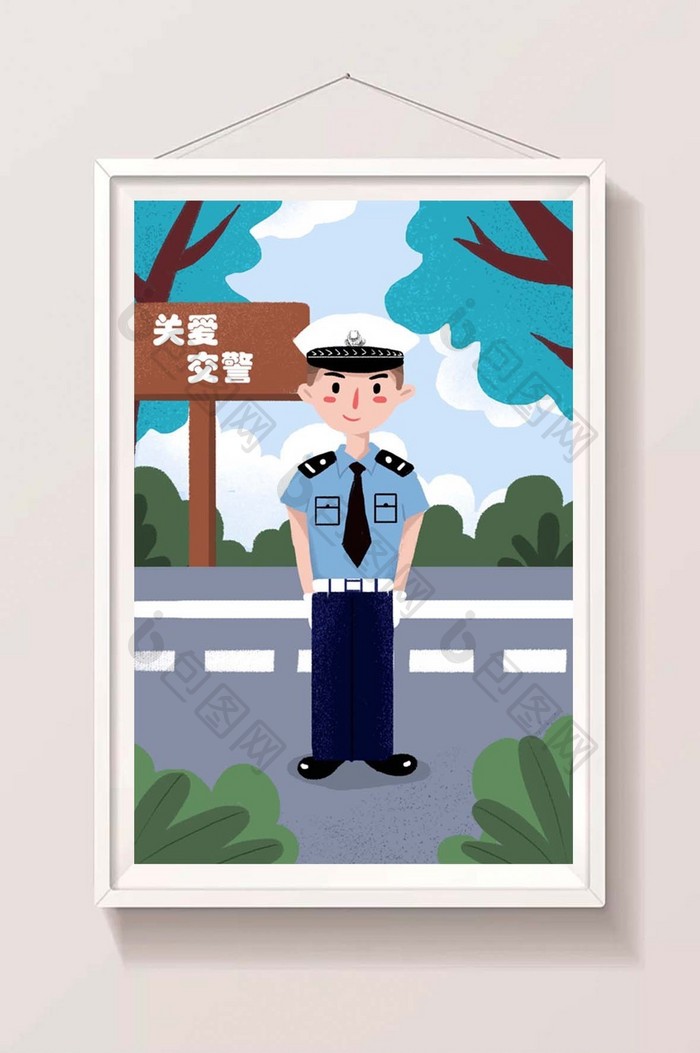 小清新社会民生夏季关爱交警健康插画