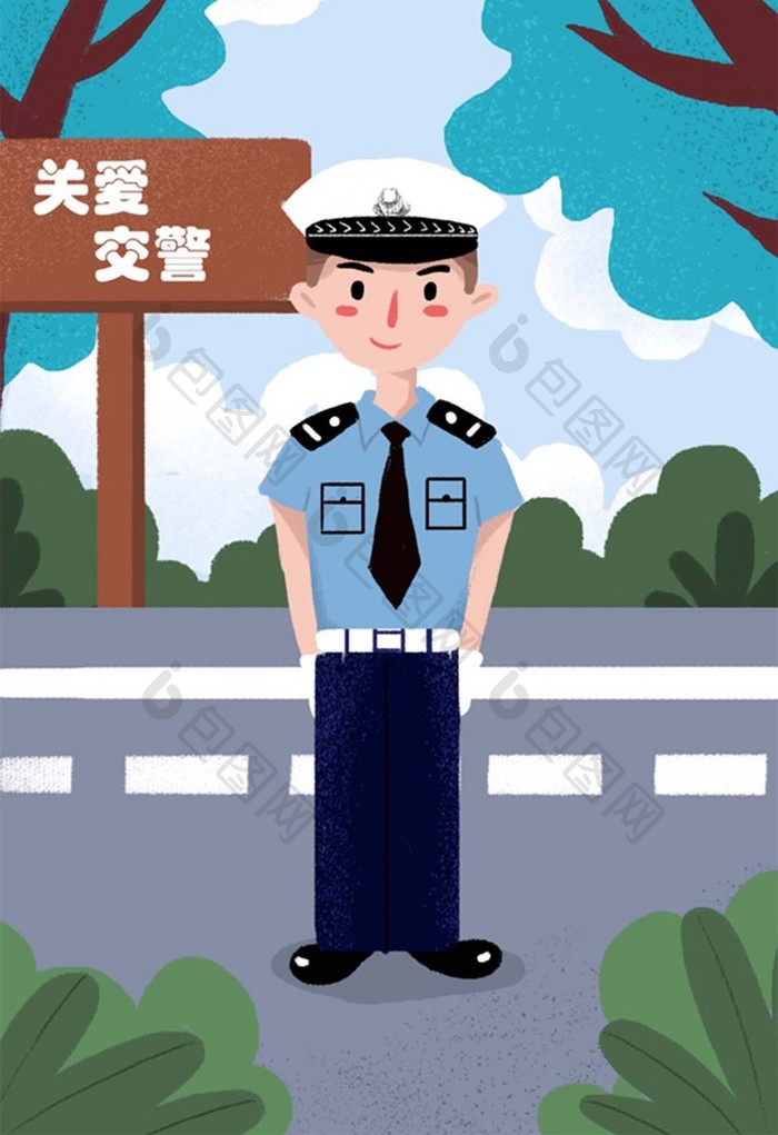 小清新社会民生夏季关爱交警健康插画