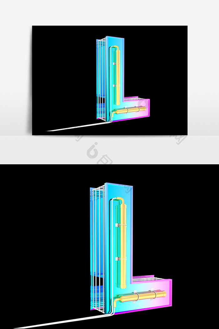 字母L金属艺术字元素素材设计