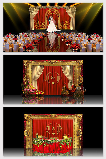 红金色复古婚礼场景模型图片