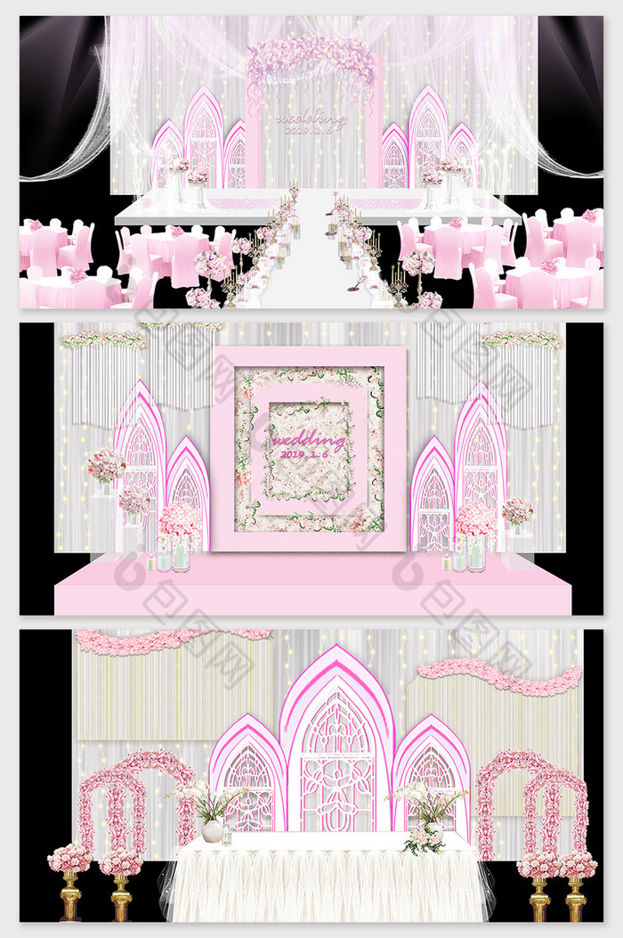 现代简约欧式唯美粉色城堡婚礼效果图