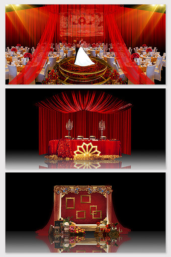 红色浪漫帷幔主题玫瑰婚礼场景模型图片