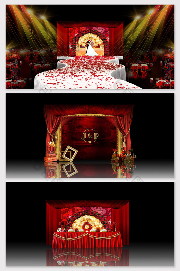 红色高端浪漫玫瑰婚礼场景模型
