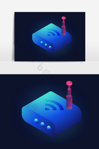 立体路由器信号网络透感光效矢量素材图片
