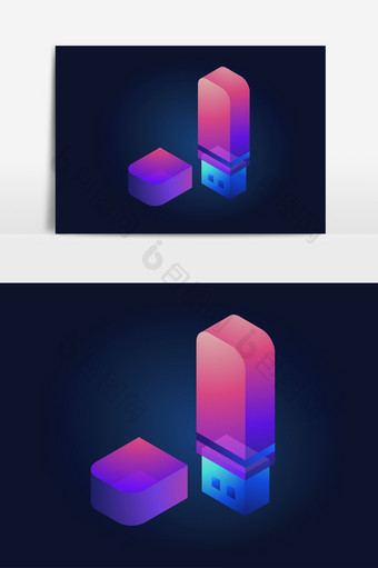 立体简约U盘办公透感光效矢量素材图片