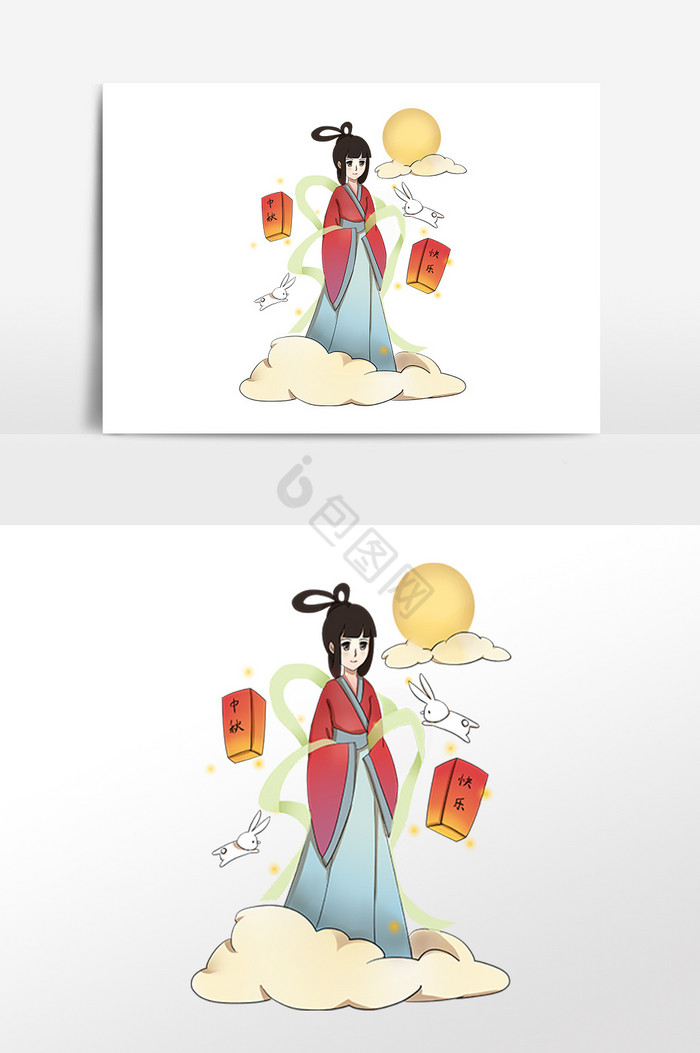 中秋节嫦娥云彩插画图片