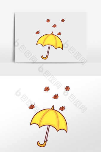 手绘秋季落叶黄色伞插画元素图片