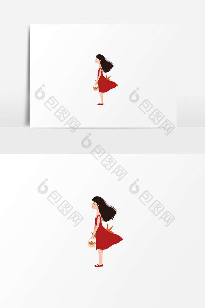 女孩红色裙子插画