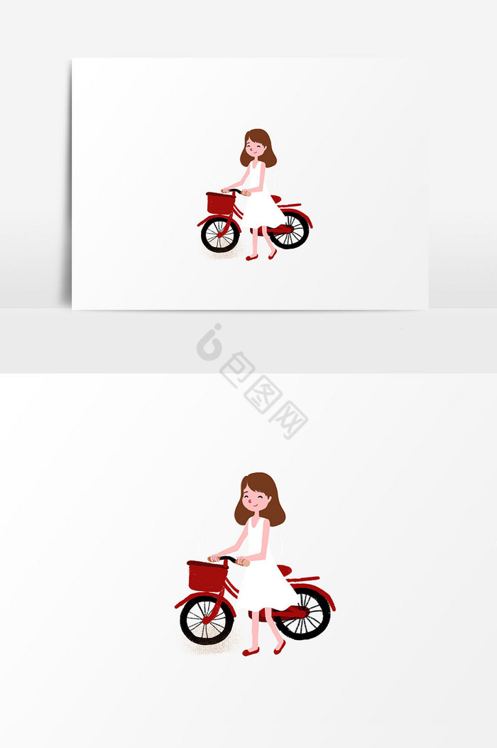 女孩单车插画
