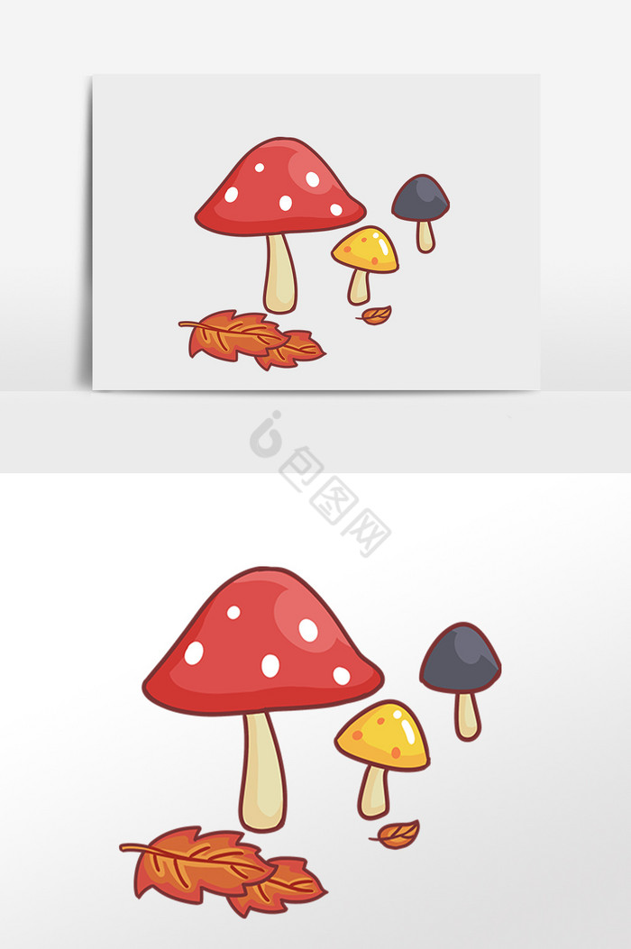 秋季落叶蘑菇插画图片