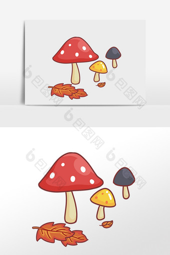 秋季落叶蘑菇插画元素图片