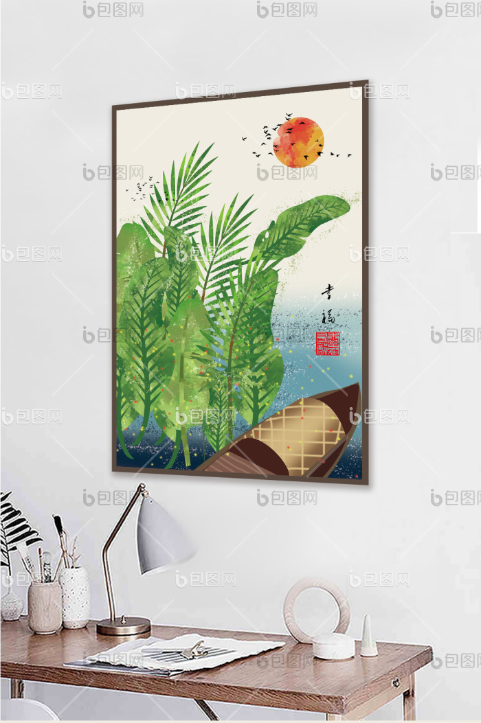 文艺清新淡彩民俗风景书房装饰画-文艺清新淡彩民俗风景书房装饰画效果图-【包图网】