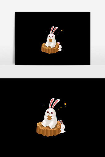 月亮兔子插画元素图片