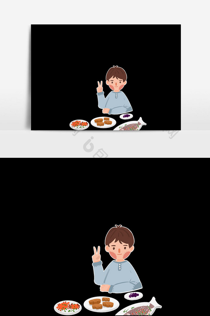 男孩大餐素材插画